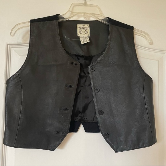 Gap Kids Black Leather Vest - Girls Size XL Age 11-12 - Leather Wool - Picture 1 of 4
